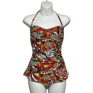 BIKINI BAY Multi-Colored Floral Design Lycra 1PC Swimsuit Size 10 NWT